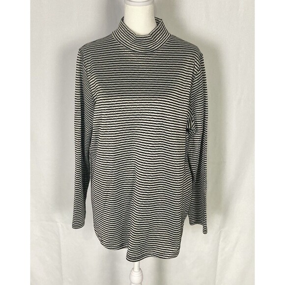 Zenergy Chico's Shirt Sz 2 US 12/14 Long Sleeve Striped Mock Neck Knit Stretch - Picture 1 of 7